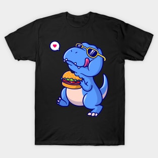 Cute dinosaur eating burger cartoon T-Shirt